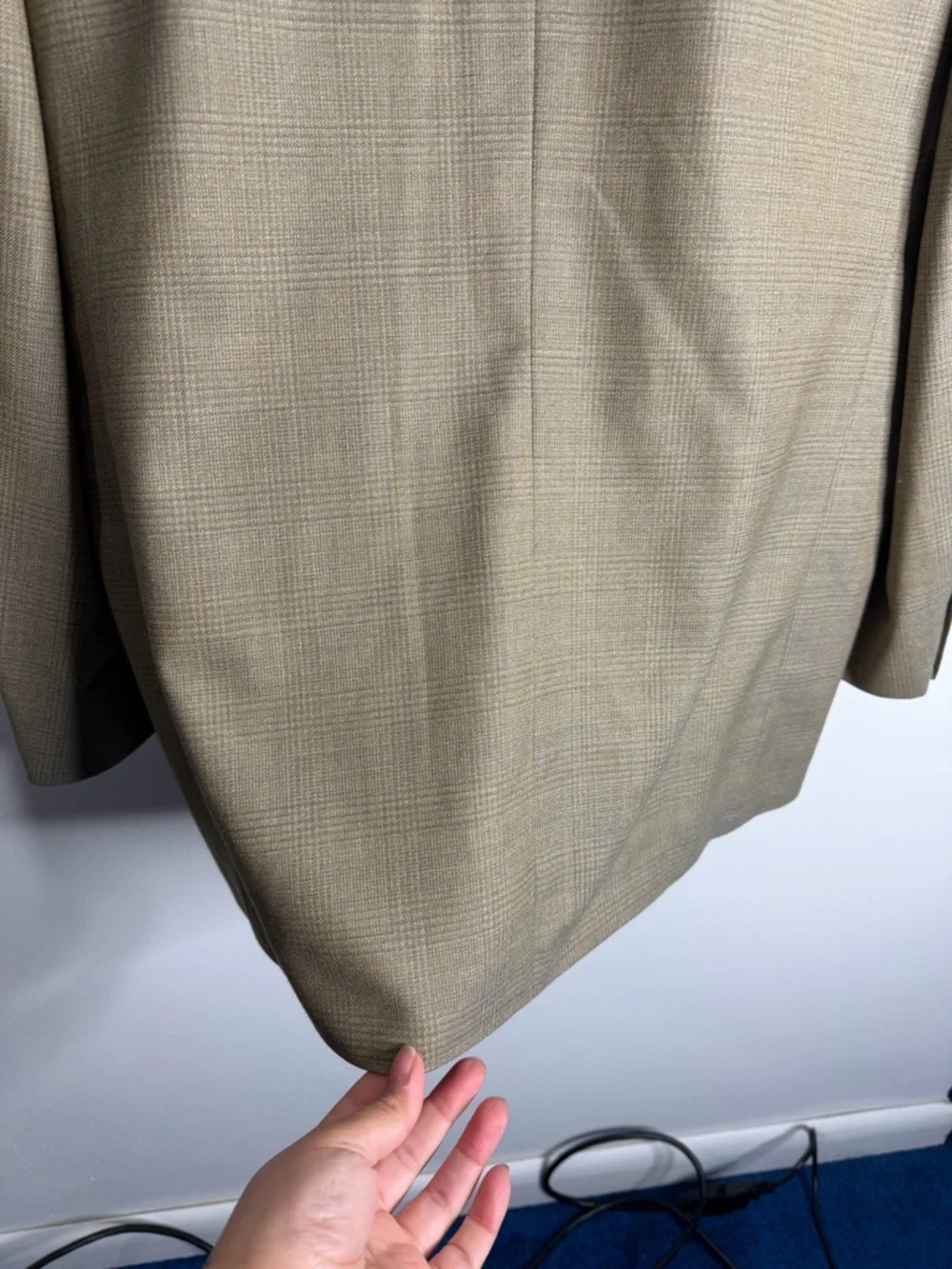 Oscar De La Renta Men’s Taupe Plaid Wool Blazer 46 Long Business Casual Workwear